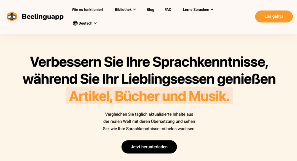 Beelinguapp Webseite