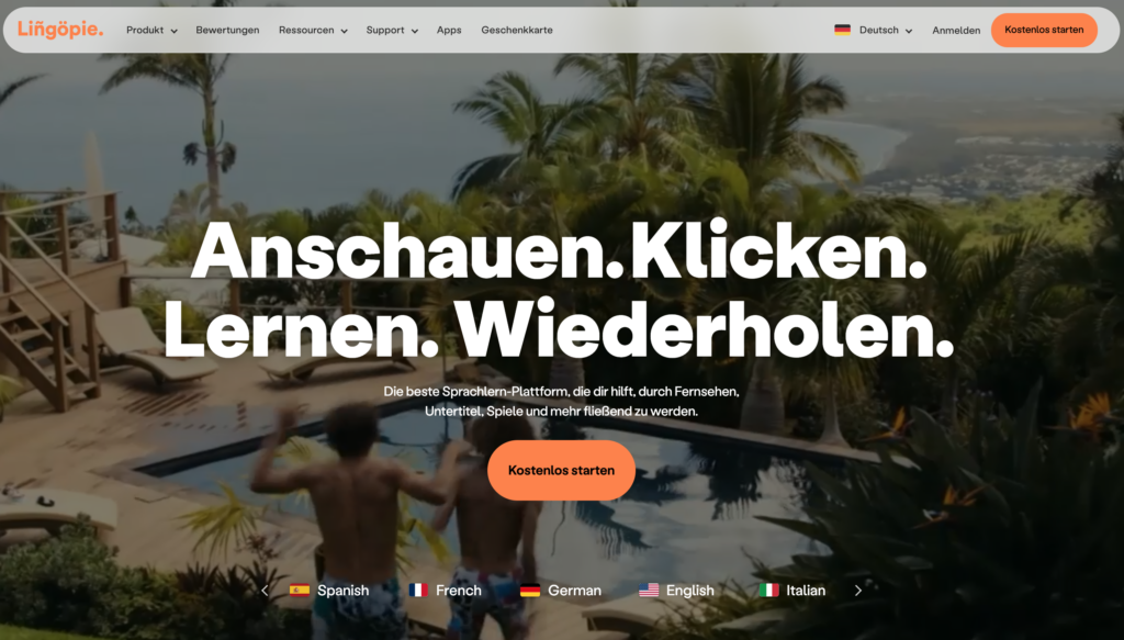Lingopie Webseite